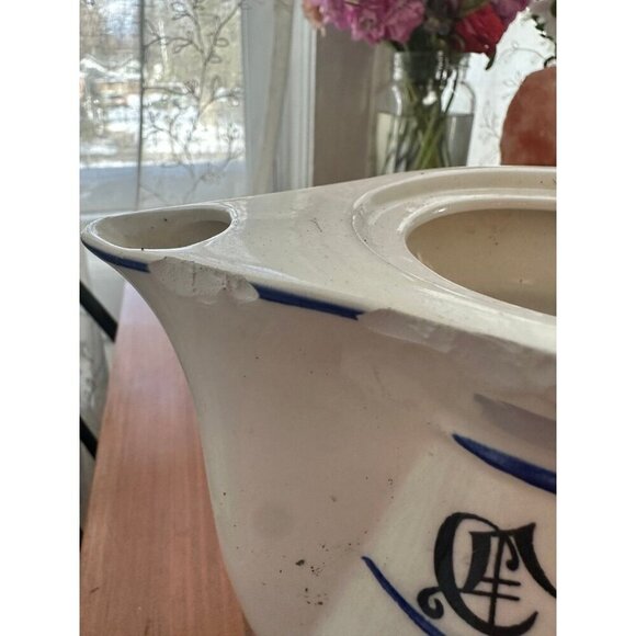 Vintage Ceramic Coffee Pitcher – Blue Floral Design, 10” Tall - Picture 5 of 12
